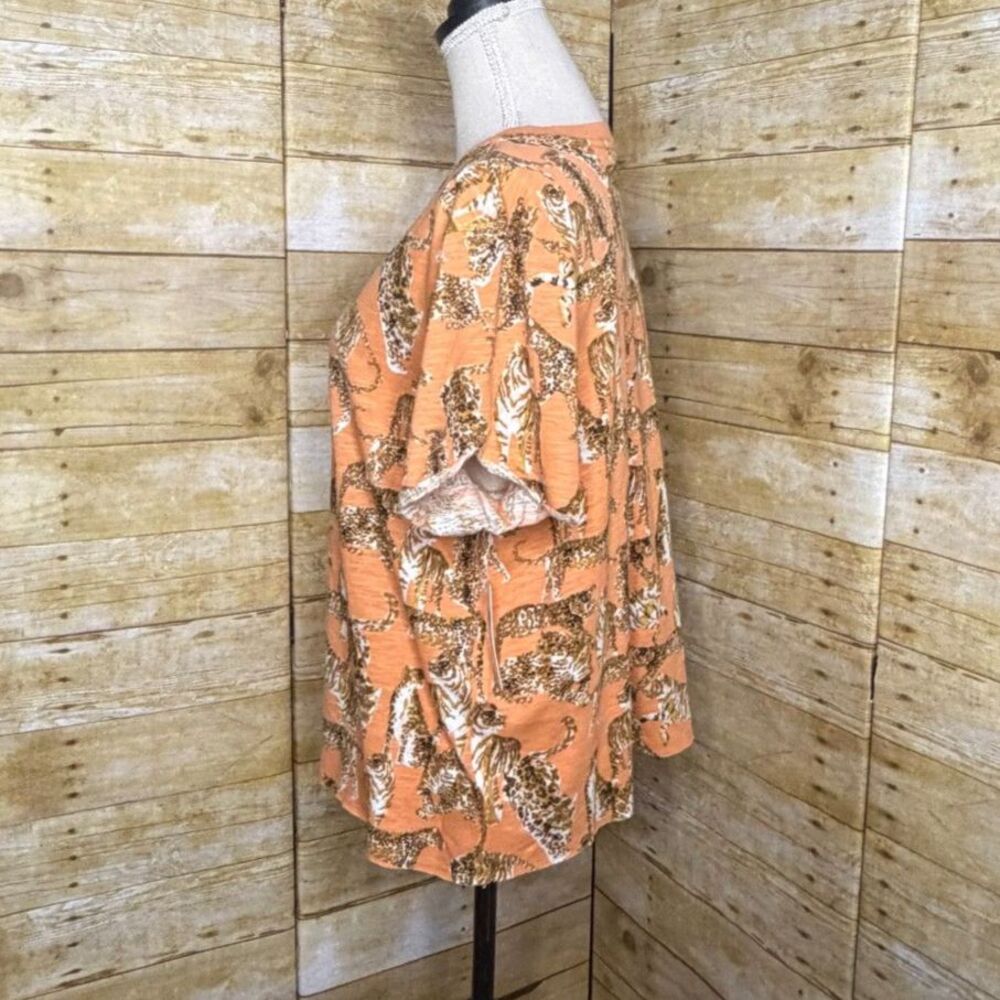 MAEVE ANTHROPOLOGIE ORANGE BIG CAT PRINT COTTON CASUAL EVERYDAY WEAR TOP LARGE - Picture 3 of 5
